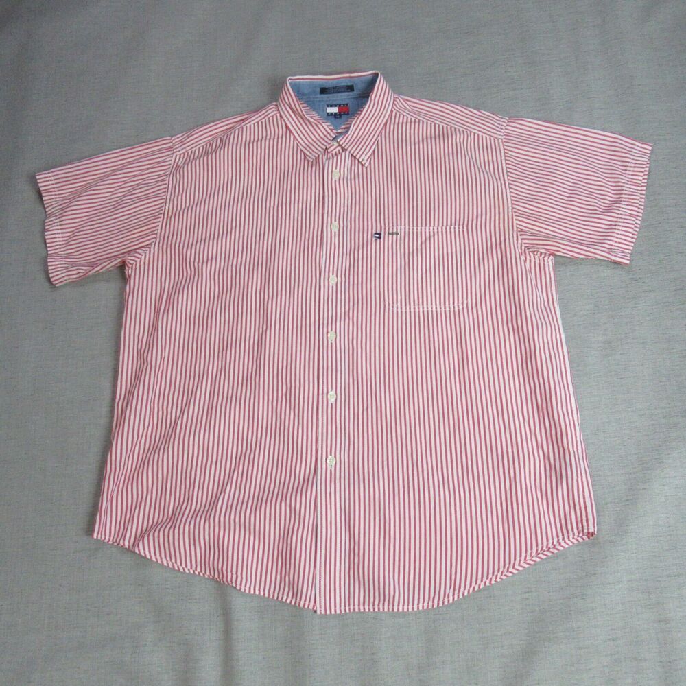 Vintage Tommy Jeans Shirt Mens Sz XXL Red Striped Button Coastal Grunge 90s Y2K